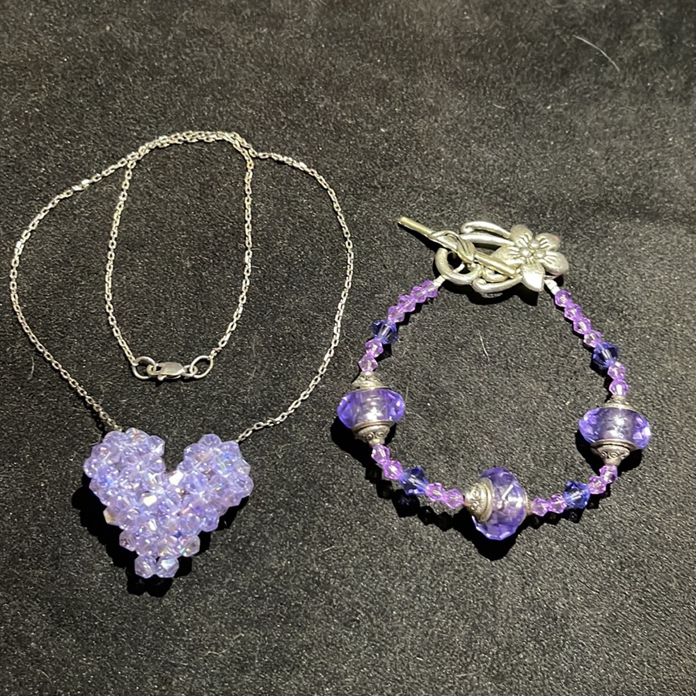 Crystal heart 💜 purple and bracelet hand crafted in USA